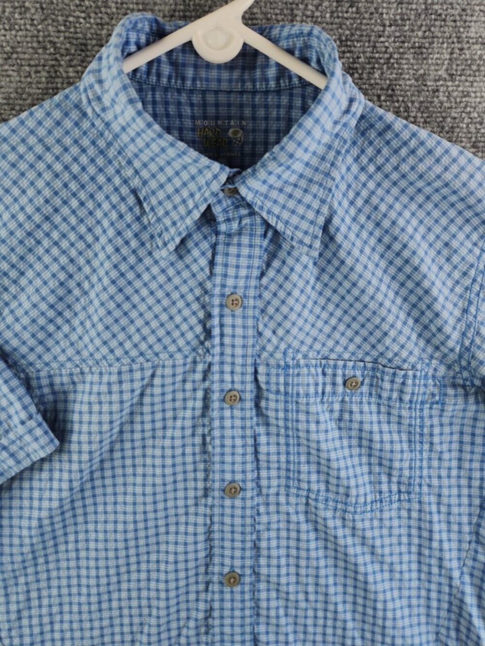 Mountain Hard Wear Men Medium Blue Check Short Sleeve Button Up Nylon Blend